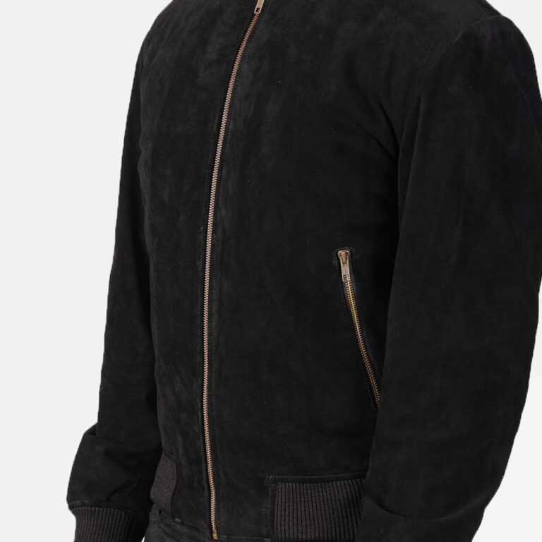 Mens Shane Black Suede Bomber Jacket6470-9-1569242529079